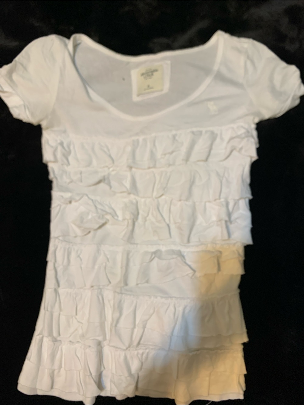 Abercrombie & Fitch White Ruffle Tiered Short-Sleeve Tee -
